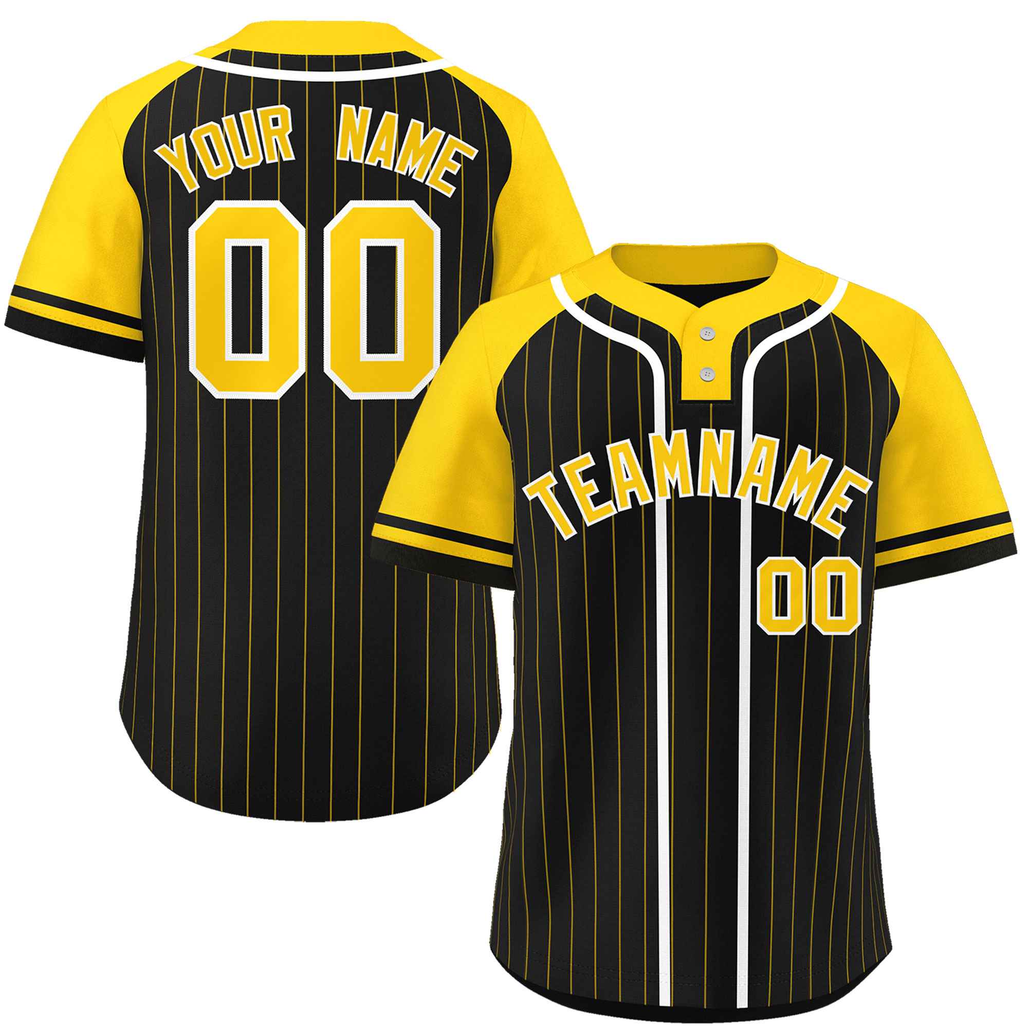 Custom Black Gold-White Stripe Fashion Raglan Sleeves Authentic Two-Button Softball Jersey