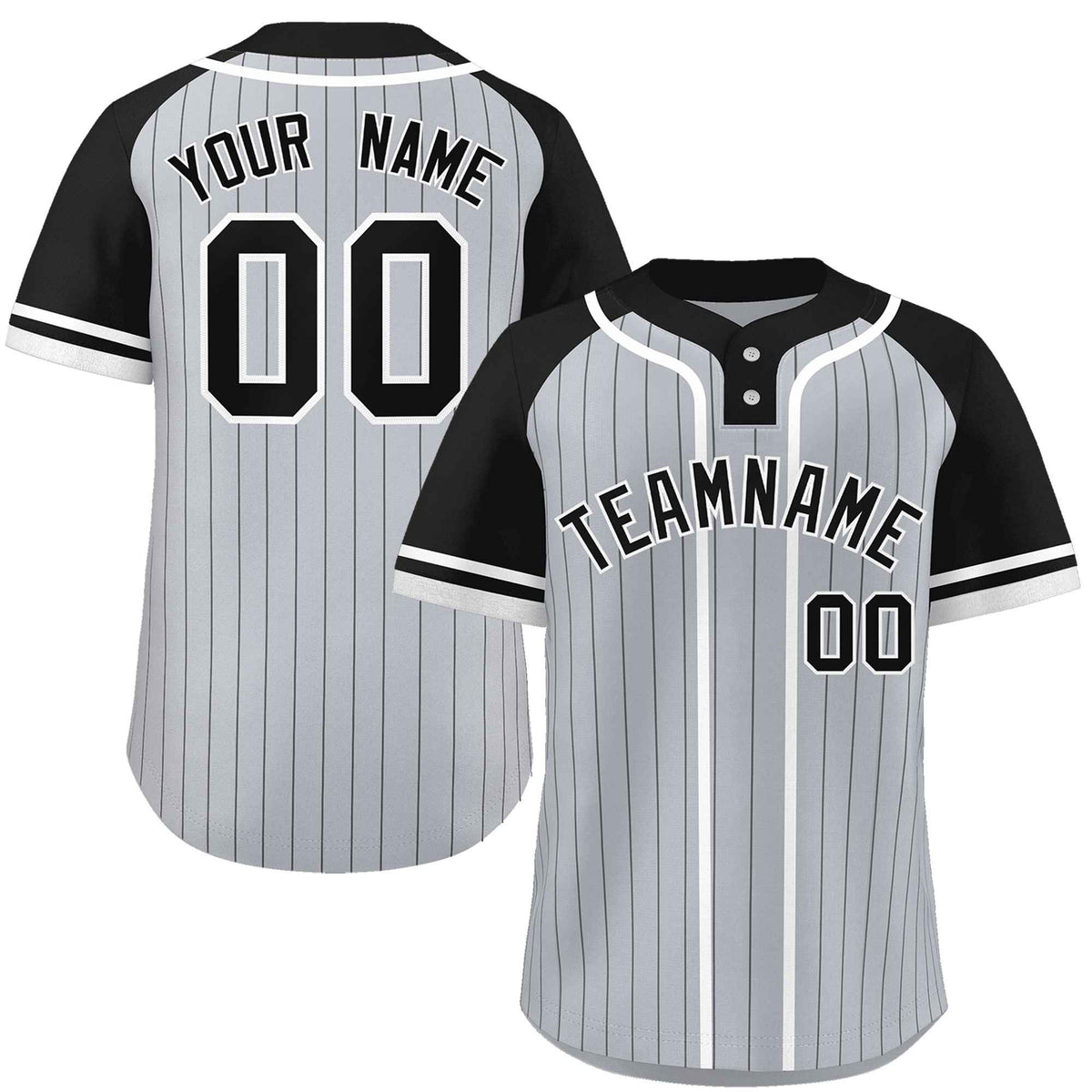 Custom Gray Black-White Stripe Fashion Raglan Sleeves Authentic Two-Button Softball Jersey