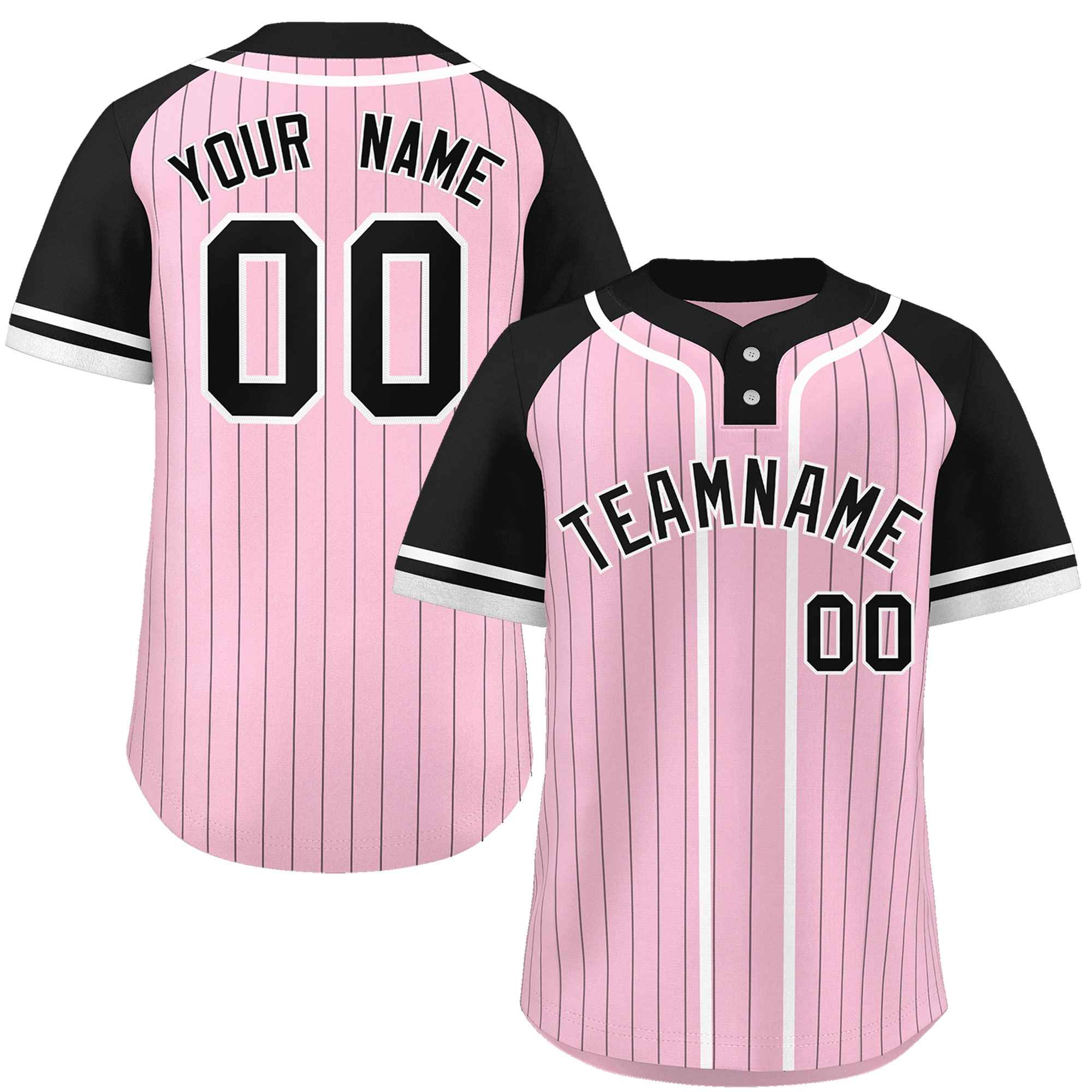 Custom Light Pink Black-White Stripe Fashion Raglan Sleeves Authentic Two-Button Softball Jersey