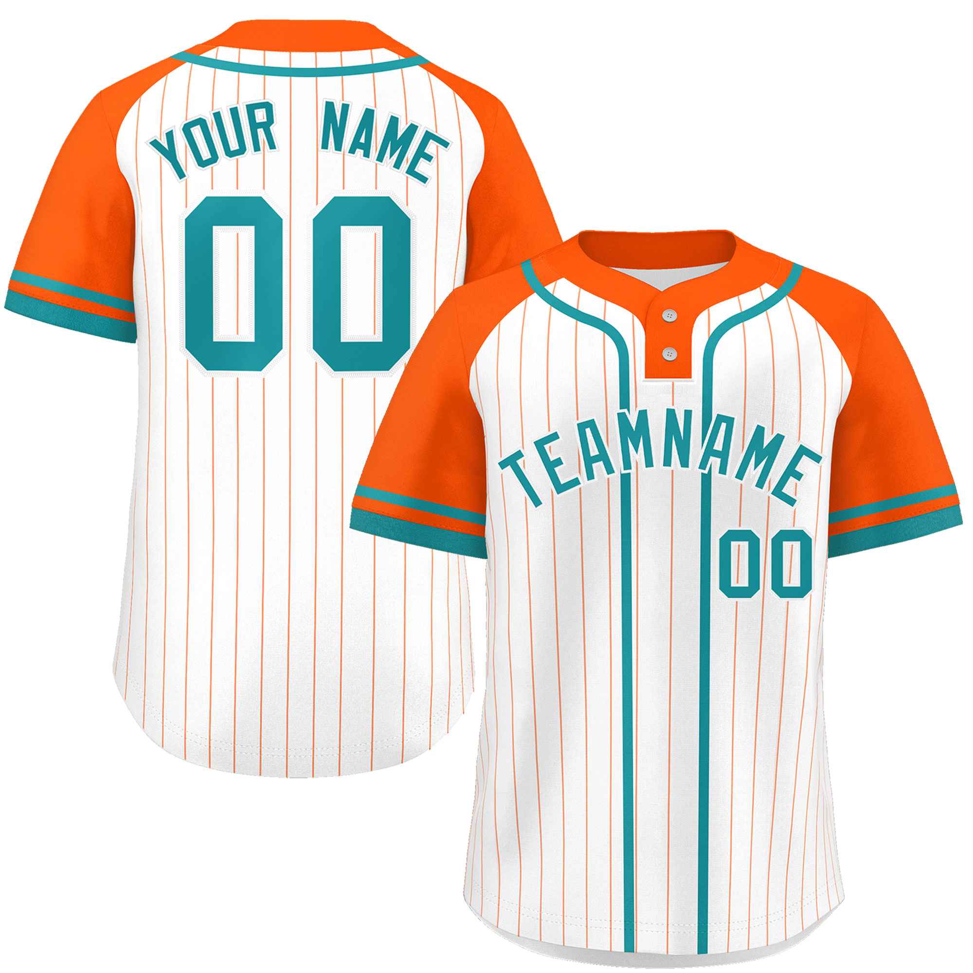 Custom White Orange-Aqua Stripe Fashion Raglan Sleeves Authentic Two-Button Softball Jersey