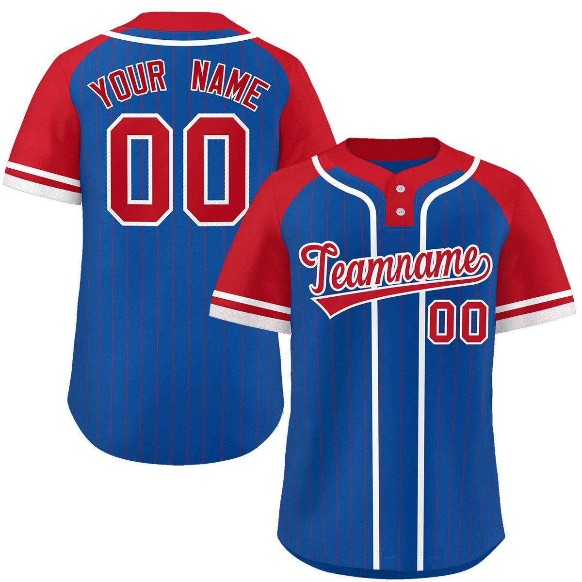 Custom Royal Red-White Stripe Fashion Raglan Sleeves Authentic Two-Button Softball Jersey