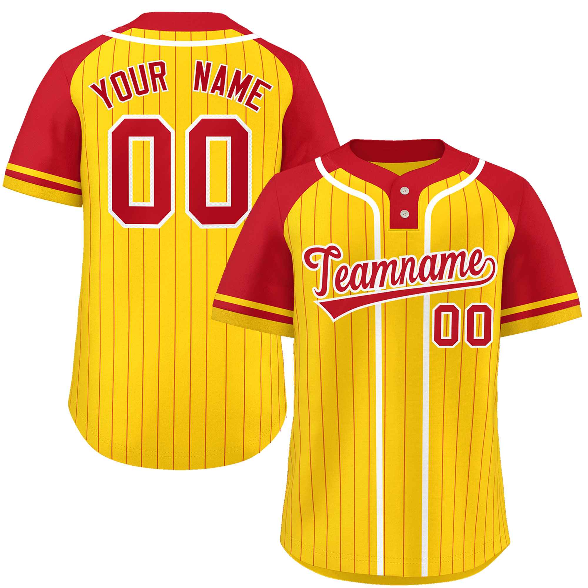 Custom Gold Red-White Stripe Fashion Raglan Sleeves Authentic Two-Button Softball Jersey