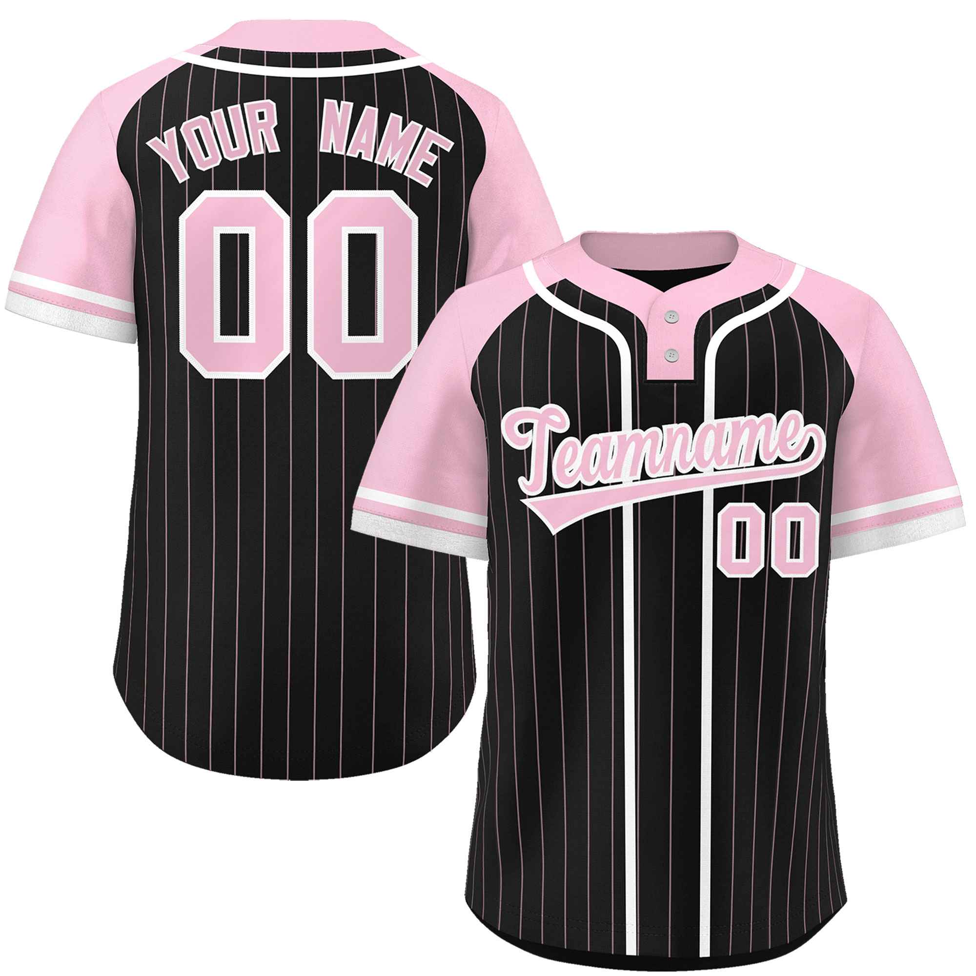 Custom Black Light Pink-White Stripe Fashion Raglan Sleeves Authentic Two-Button Softball Jersey
