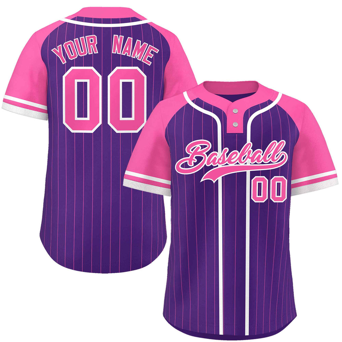 Custom Purple Pink-White Stripe Fashion Raglan Sleeves Authentic Two-Button Softball Jersey