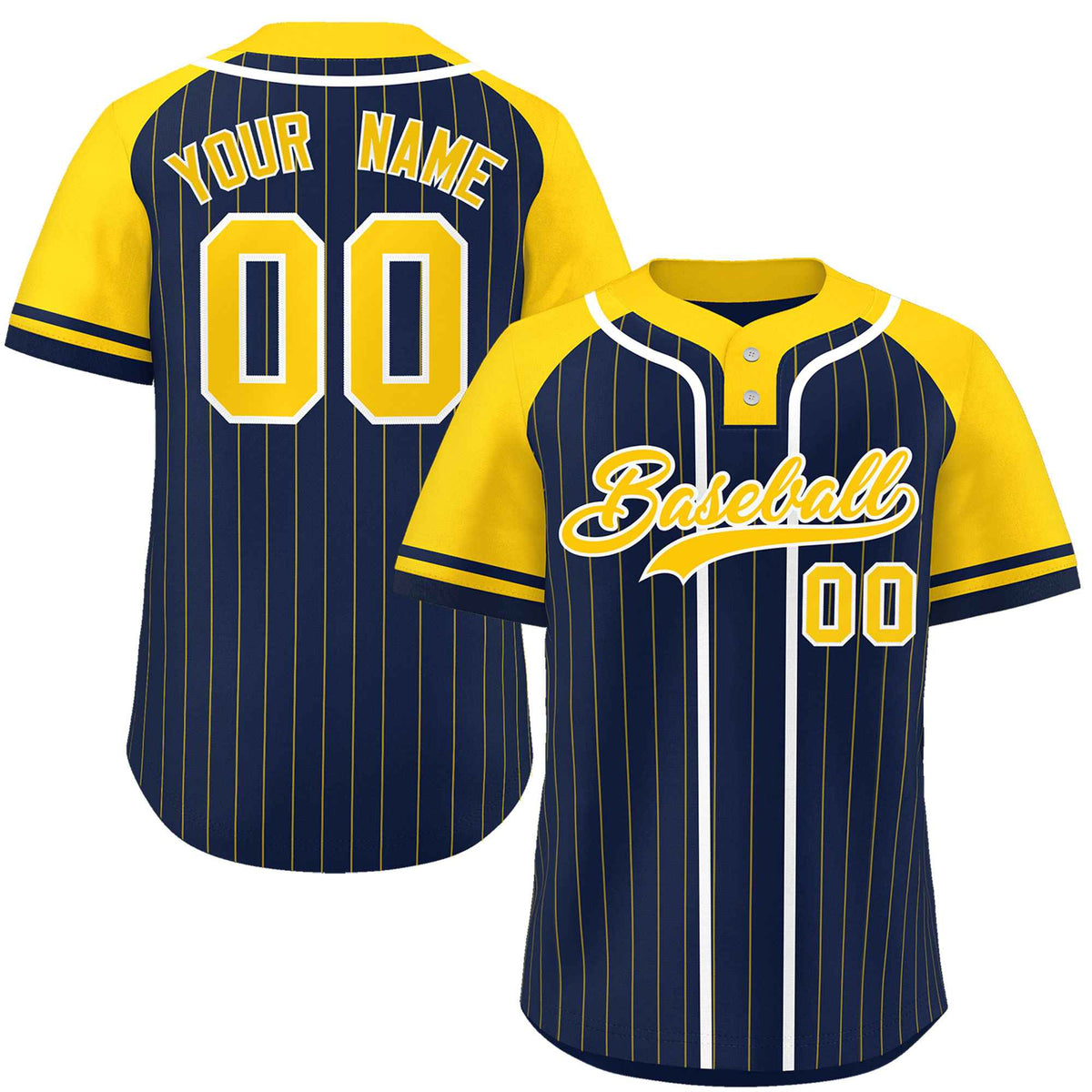 Custom Navy Gold-White Stripe Fashion Raglan Sleeves Authentic Two-Button Softball Jersey