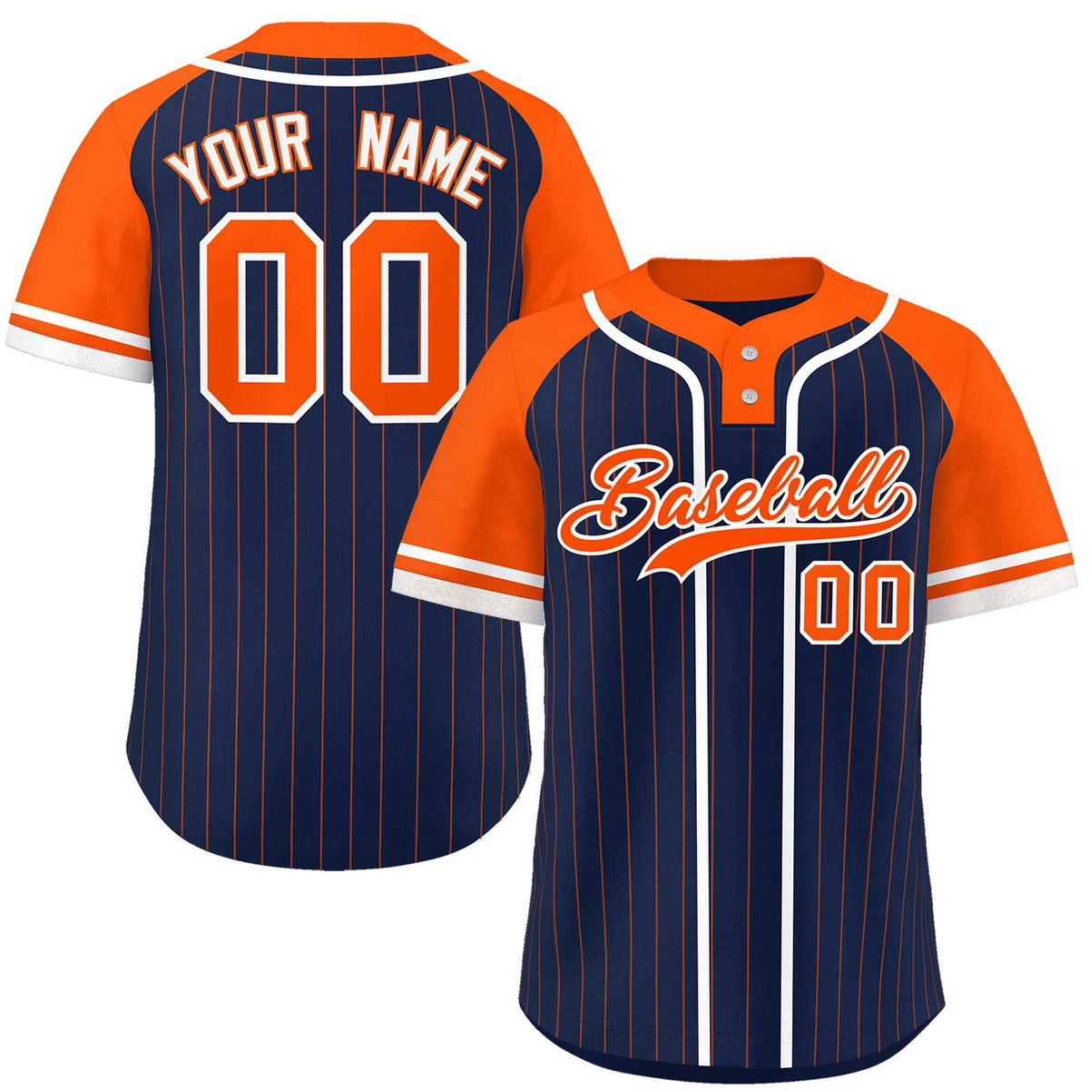 Custom Navy Orange-White Stripe Fashion Raglan Sleeves Authentic Two-Button Softball Jersey