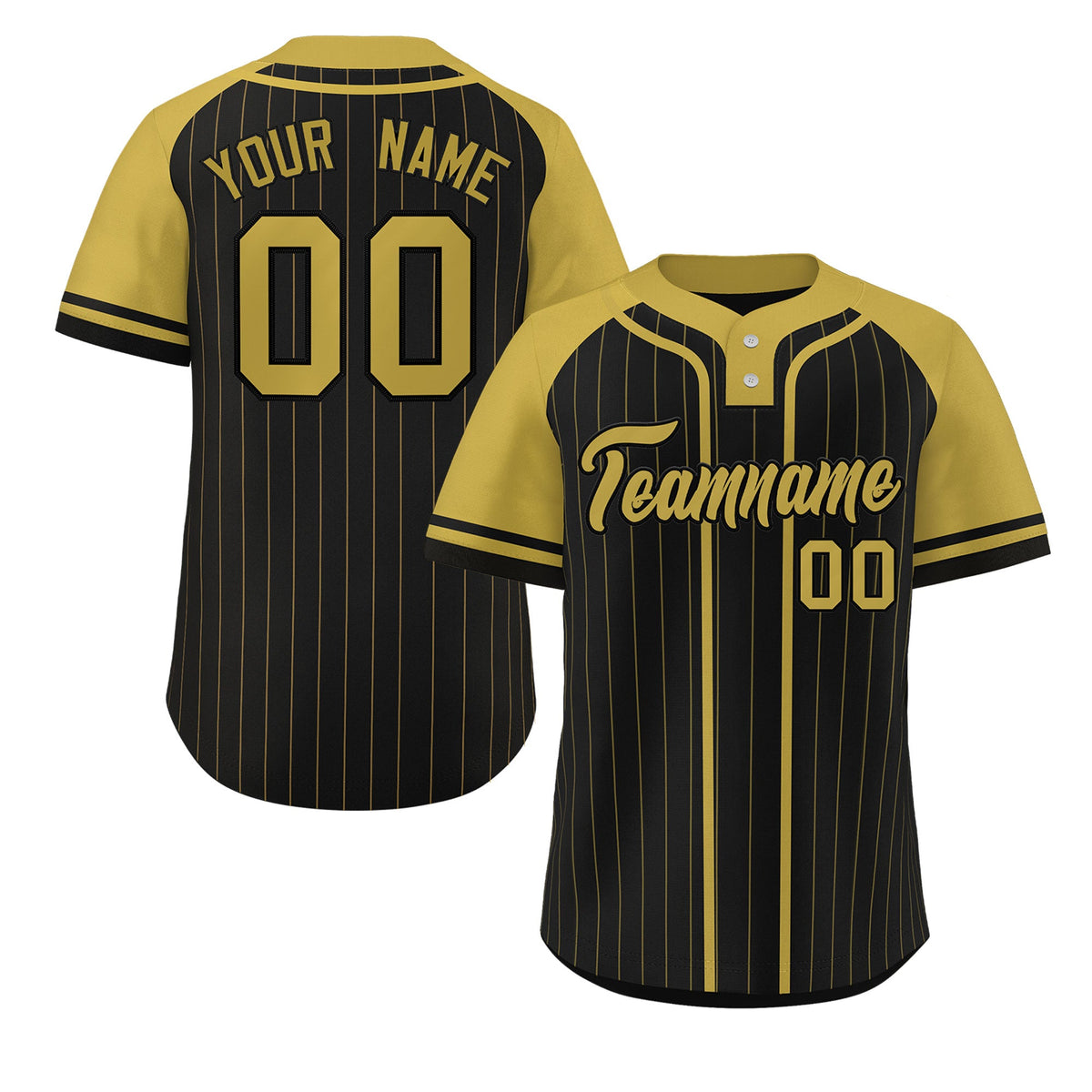 Custom Black Old Gold Stripe Fashion Raglan Sleeves Authentic Two-Button Softball Jersey