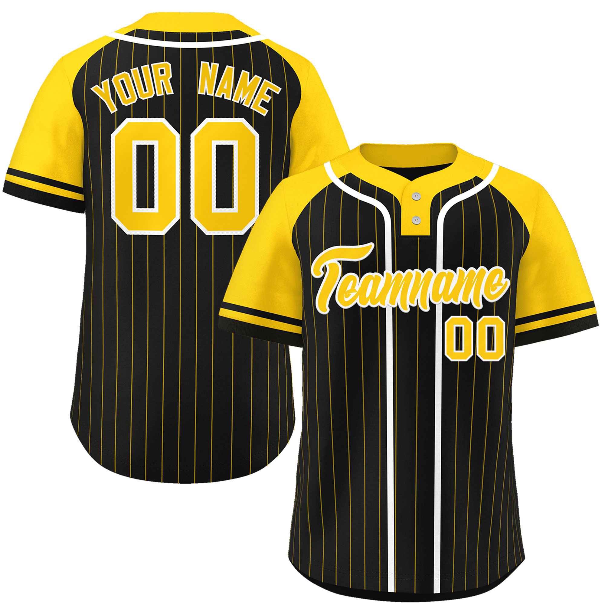 Custom Black Gold-White Stripe Fashion Raglan Sleeves Authentic Two-Button Softball Jersey