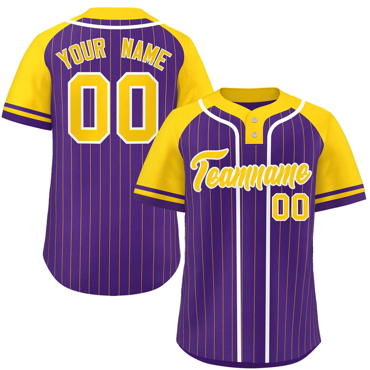Custom Purple Gold-White Stripe Fashion Raglan Sleeves Authentic Two-Button Softball Jersey