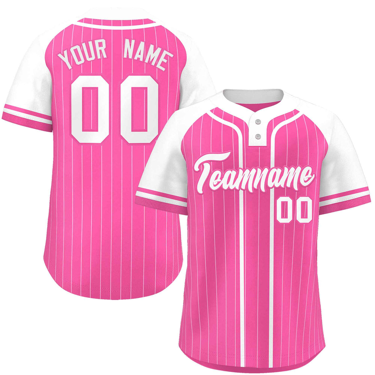 Custom Pink White Stripe Fashion Raglan Sleeves Authentic Two-Button Softball Jersey