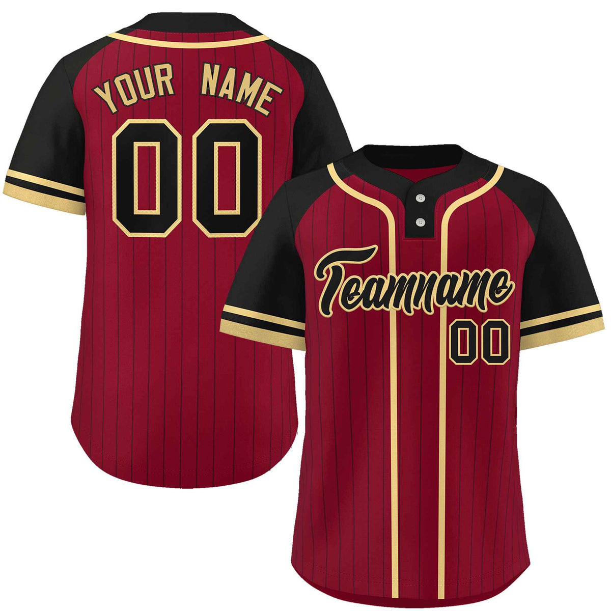 Custom Crimson Black-Khaki Stripe Fashion Raglan Sleeves Authentic Two-Button Softball Jersey