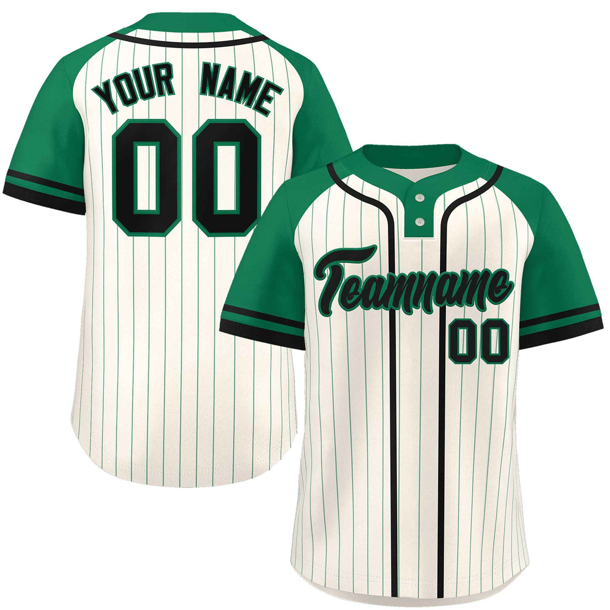 Custom Cream Kelly Green-Black Stripe Fashion Raglan Sleeves Authentic Two-Button Softball Jersey