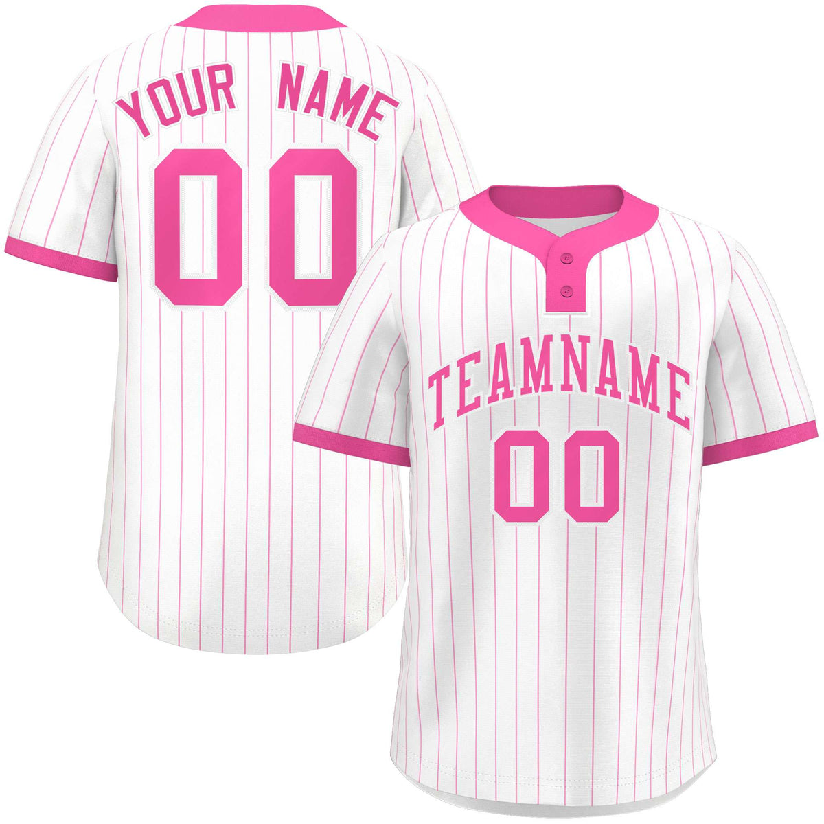 Custom White Pink Stripe Fashion Authentic Two-Button Softball Jersey