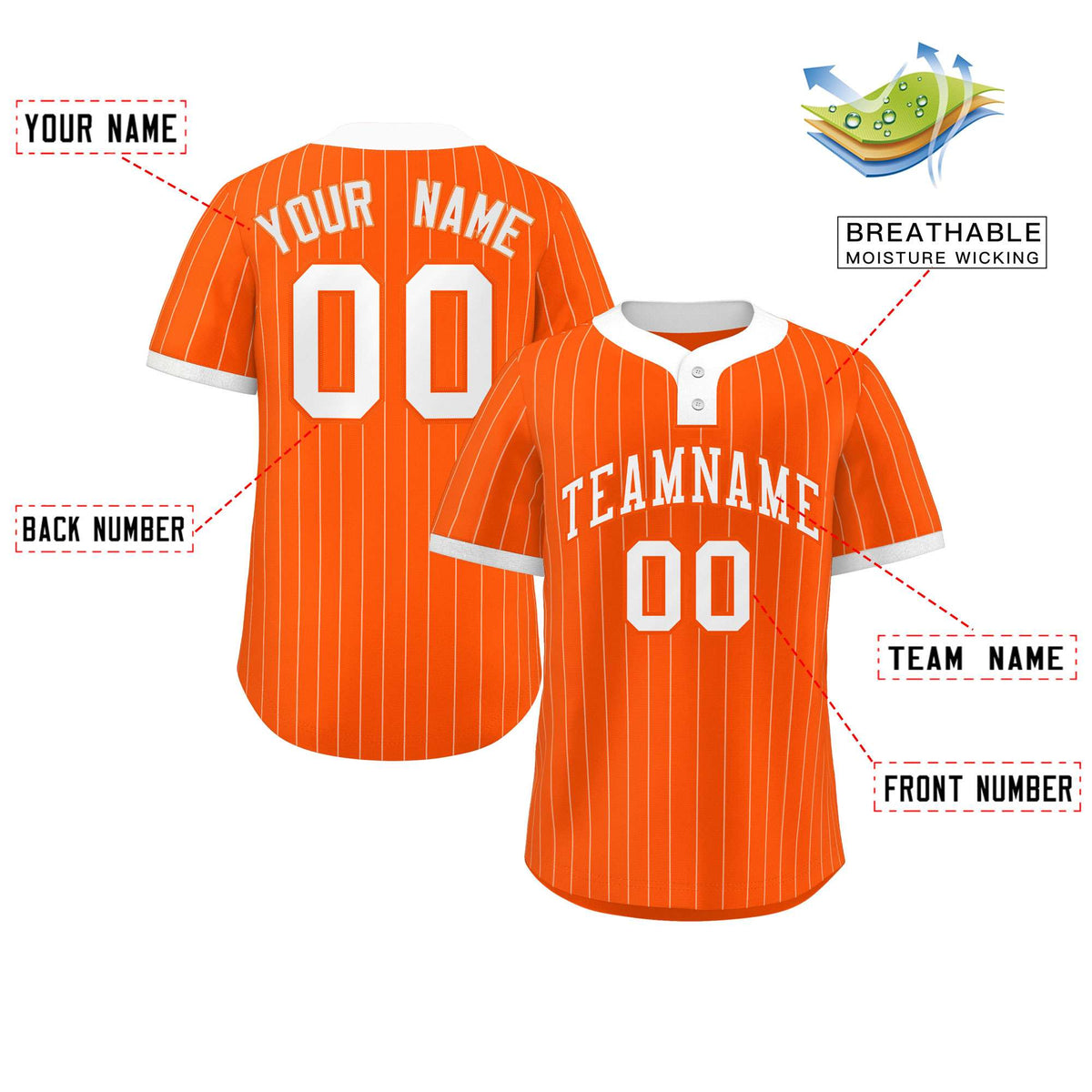 Custom Orange White Stripe Fashion Authentic Two-Button Softball Jersey