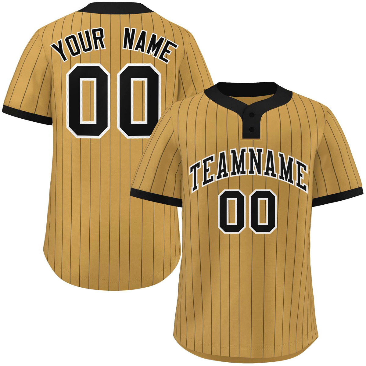 Custom Old Gold Black Stripe Fashion Authentic Two-Button Softball Jersey