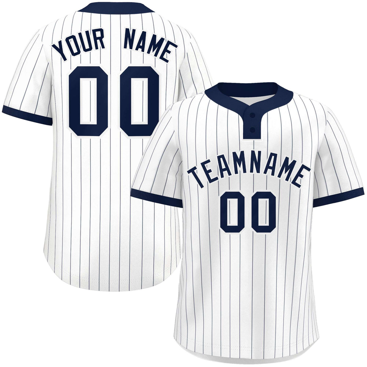 Custom White Navy Stripe Fashion Authentic Two-Button Softball Jersey