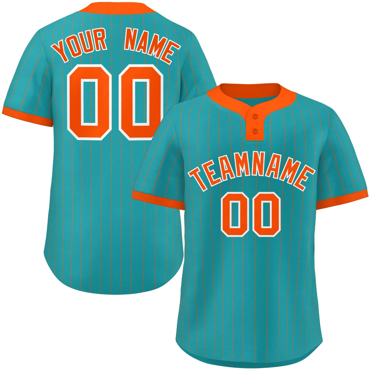 Custom Aqua Orange Stripe Fashion Authentic Two-Button Softball Jersey