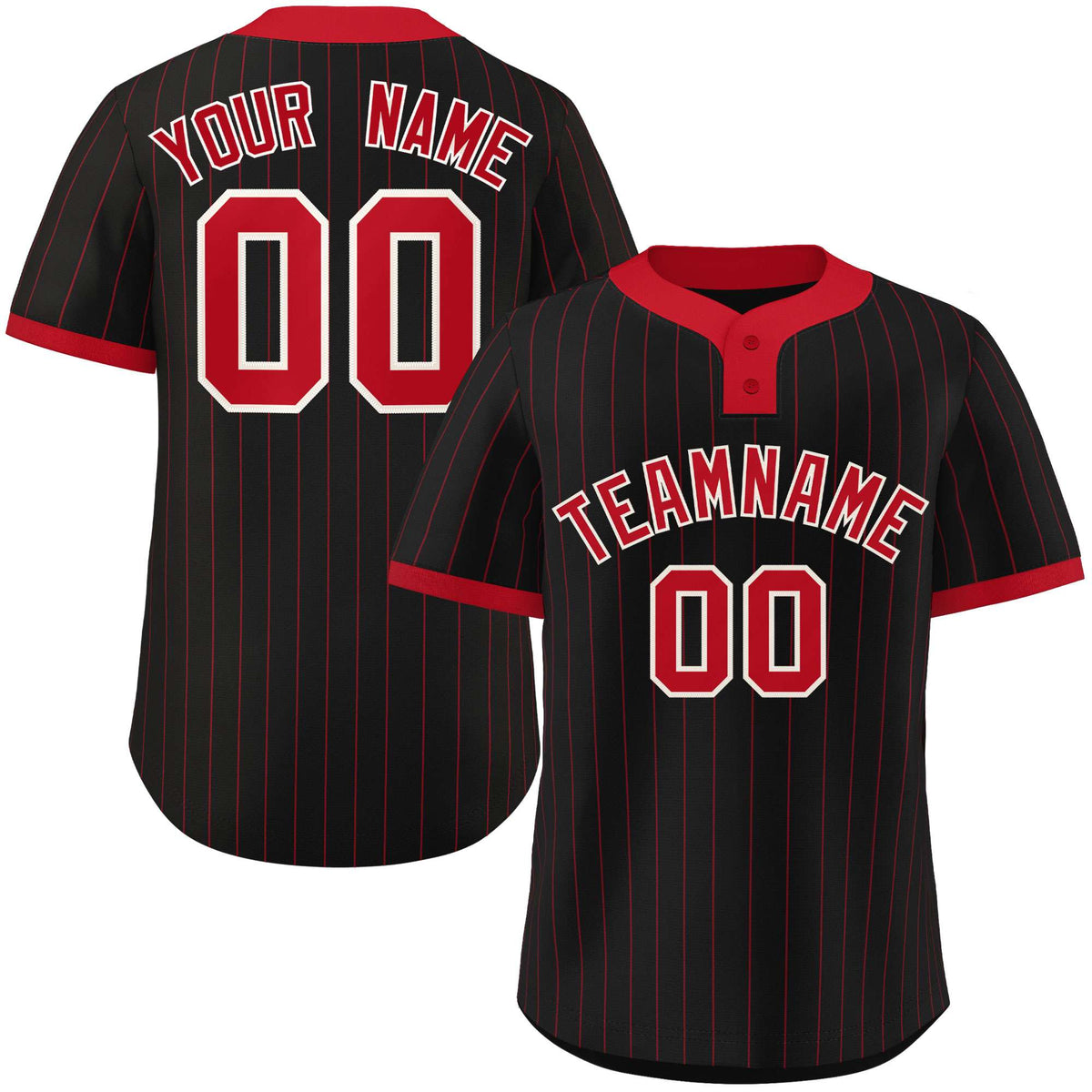 Custom Black Red Stripe Fashion Authentic Two-Button Softball Jersey