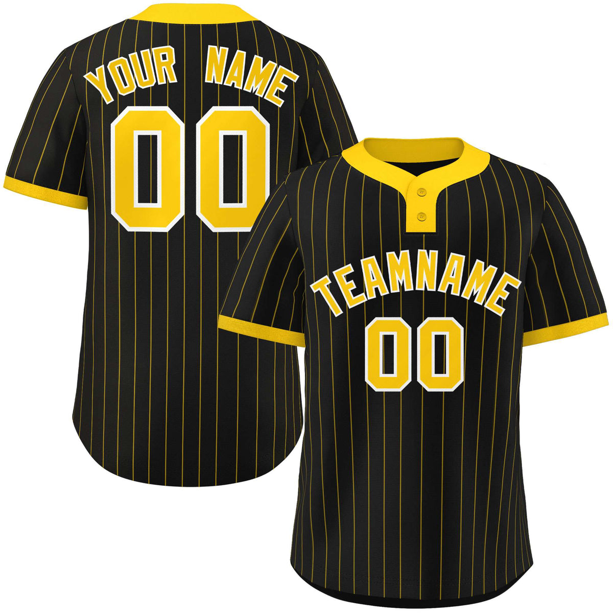 Custom Black Gold Stripe Fashion Authentic Two-Button Softball Jersey
