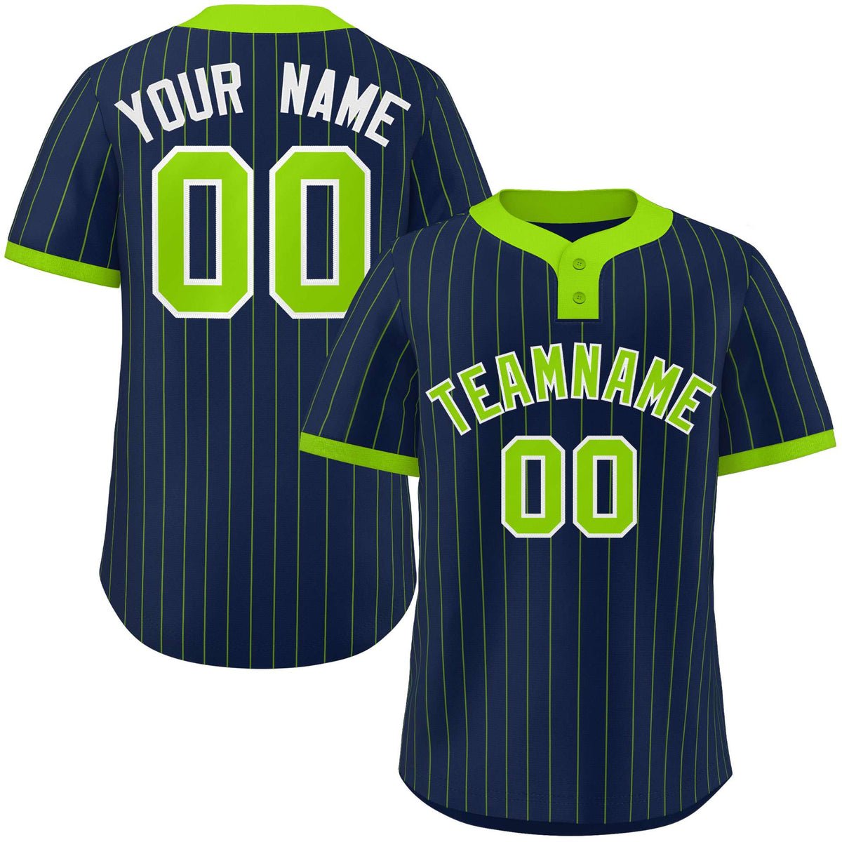 Custom Navy Neon Green Stripe Fashion Authentic Two-Button Softball Jersey