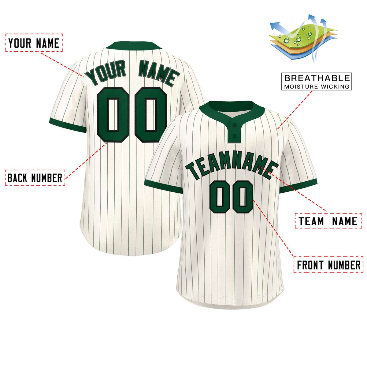 Custom Cream Green Stripe Fashion Authentic Two-Button Softball Jersey