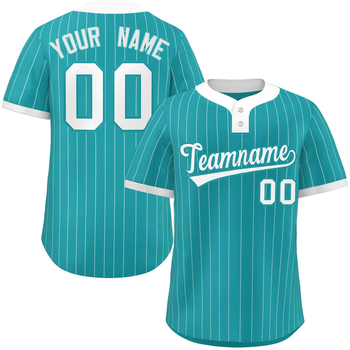 Custom Aqua White Stripe Fashion Authentic Two-Button Softball Jersey