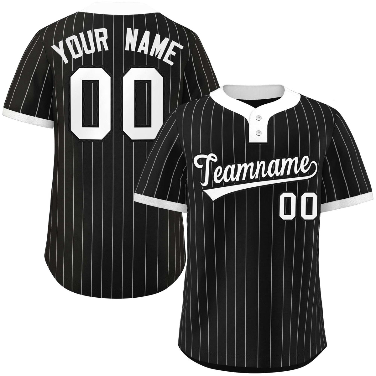 Custom Black White Stripe Fashion Authentic Two-Button Softball Jersey
