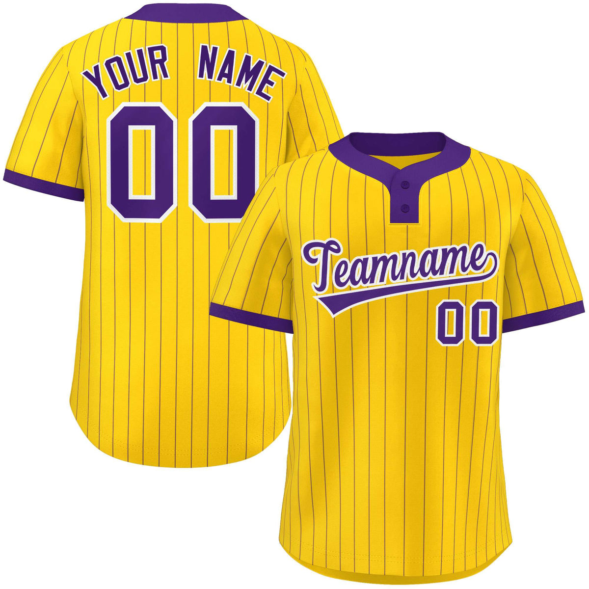 Custom Gold Purple Stripe Fashion Authentic Two-Button Softball Jersey