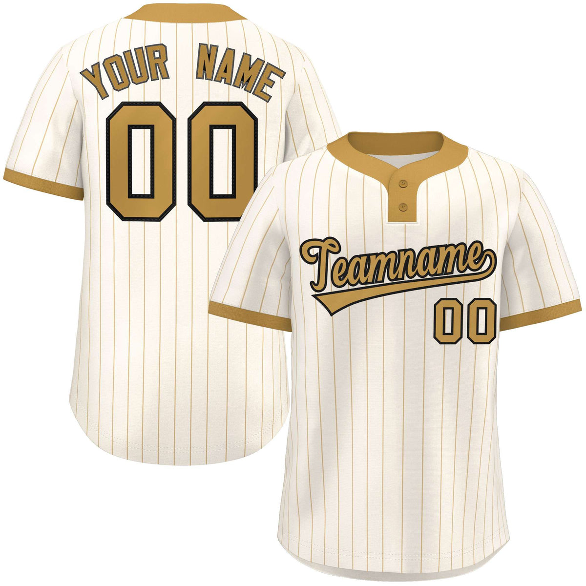 Custom Cream Old Gold Stripe Fashion Authentic Two-Button Softball Jersey