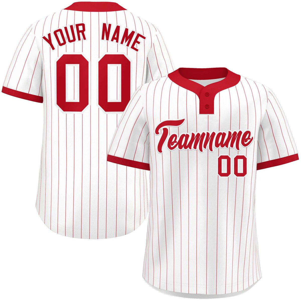 Custom White Red Stripe Fashion Authentic Two-Button Softball Jersey