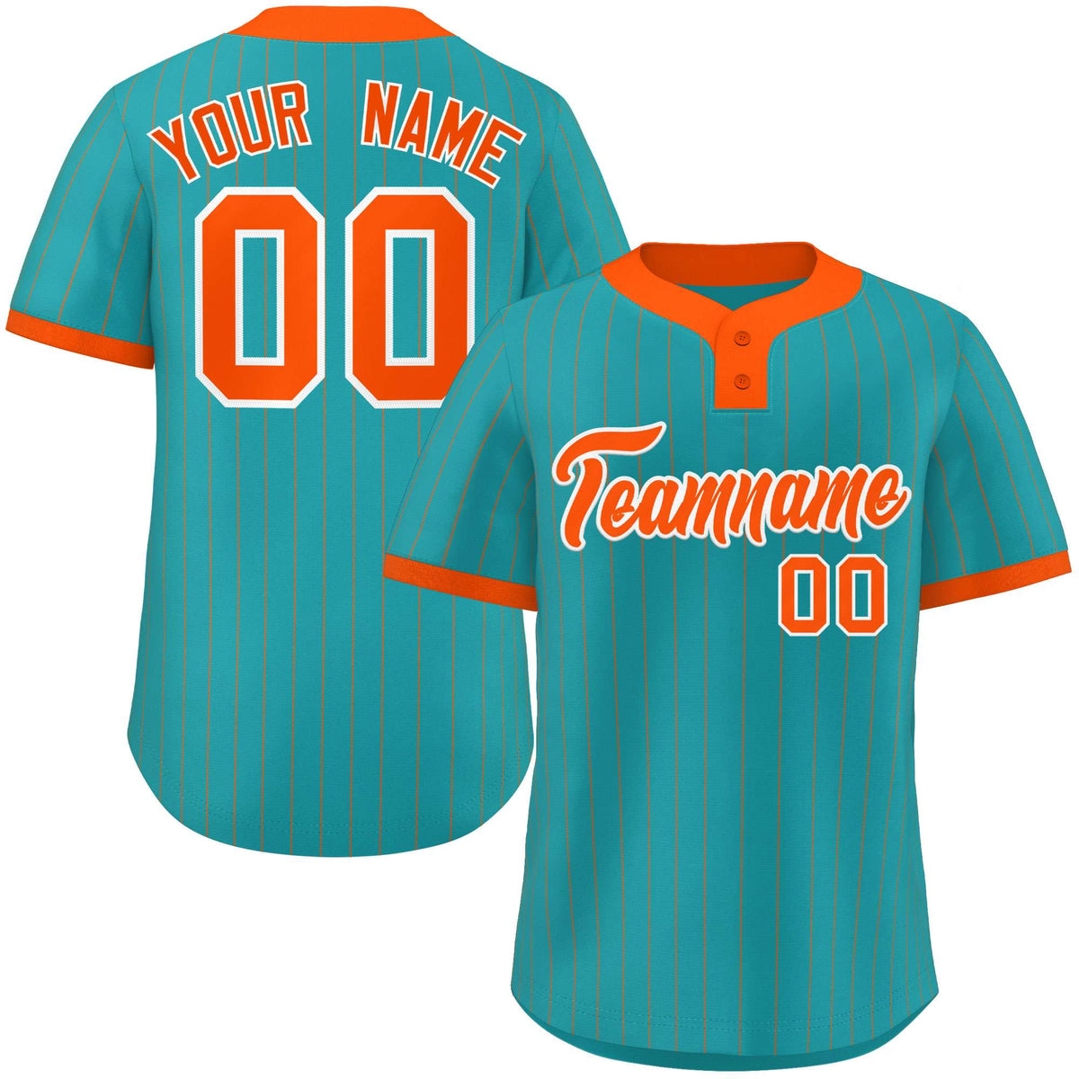 Custom Aqua Orange Stripe Fashion Authentic Two-Button Softball Jersey