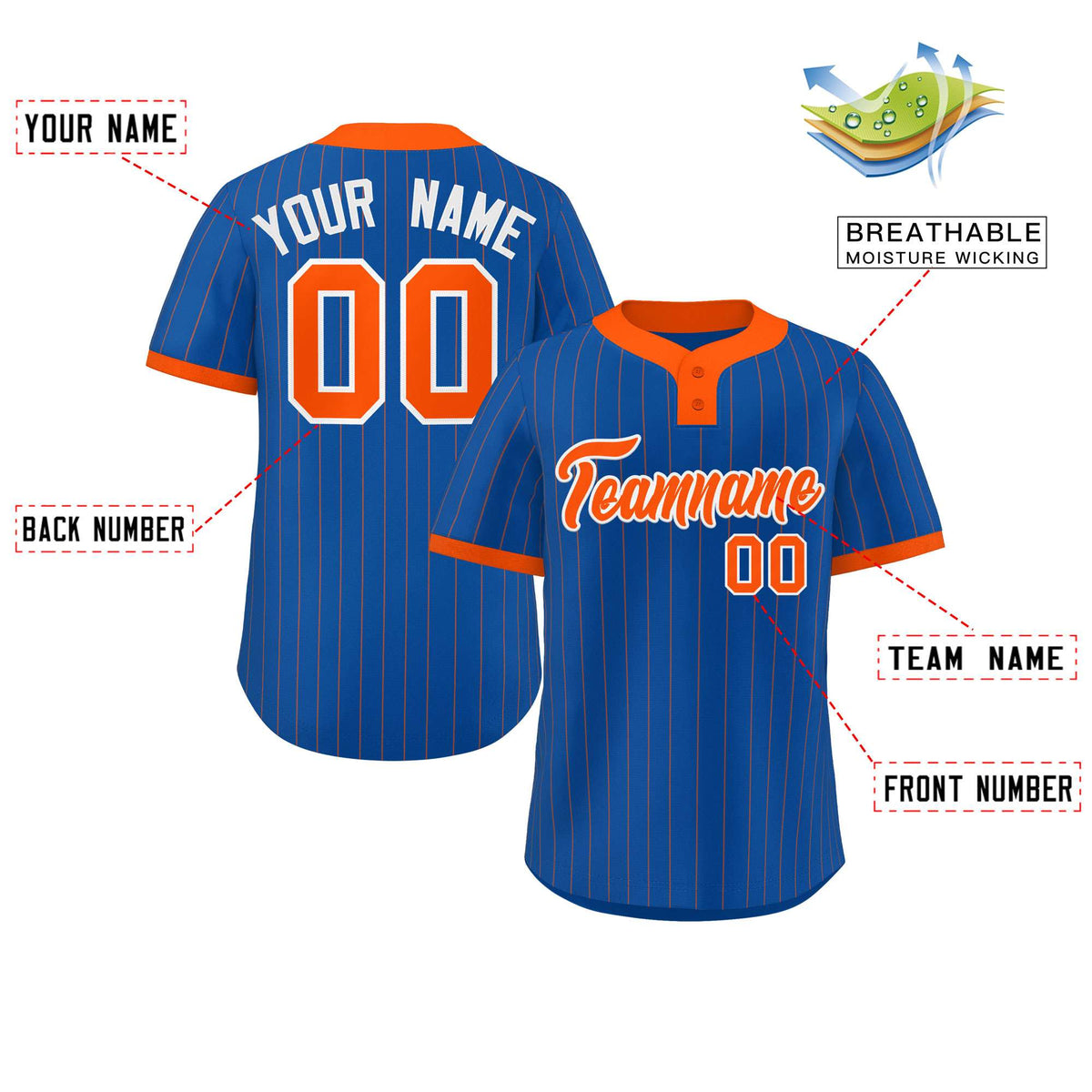 Custom Royal Orange Stripe Fashion Authentic Two-Button Softball Jersey