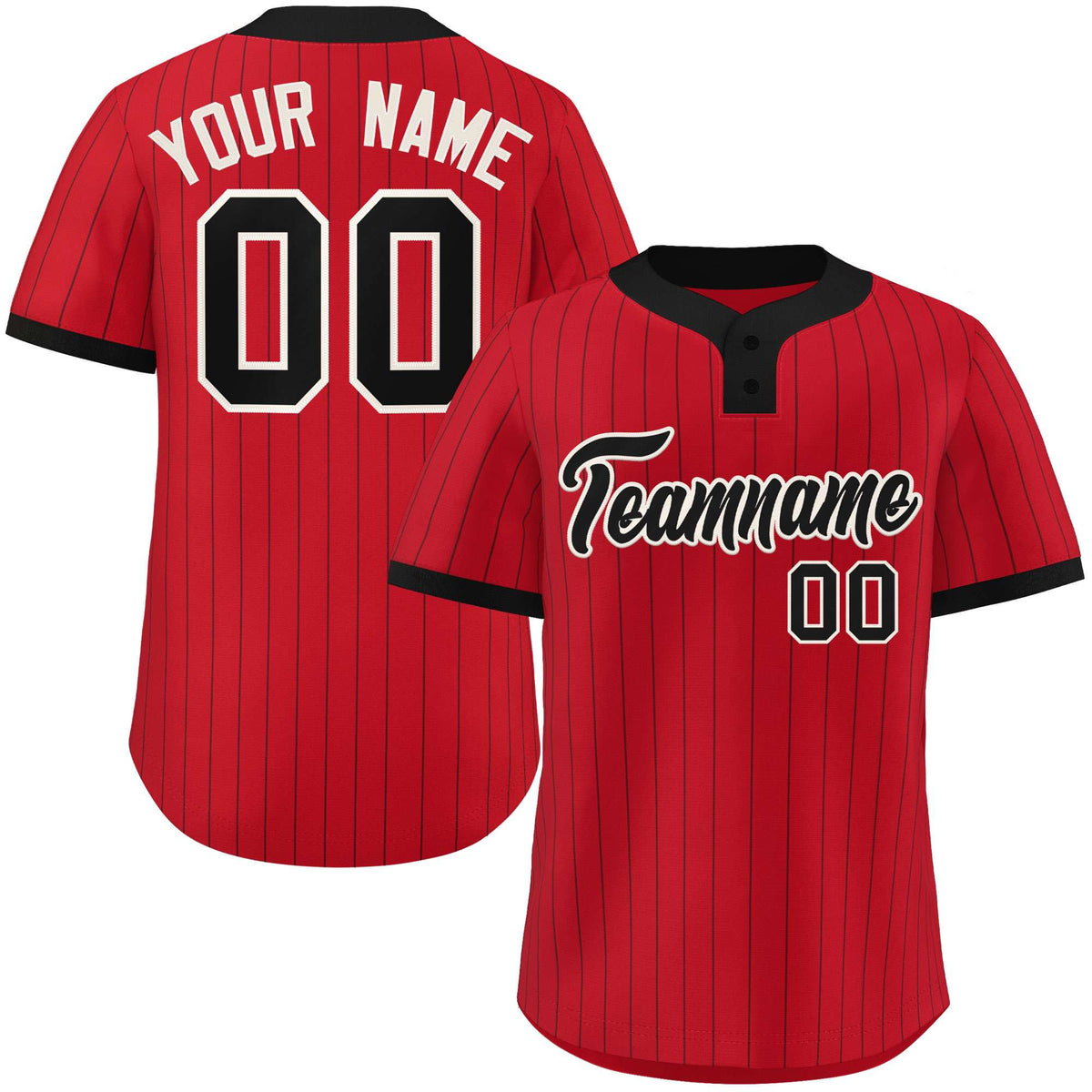 Custom Red Black Stripe Fashion Authentic Two-Button Softball Jersey