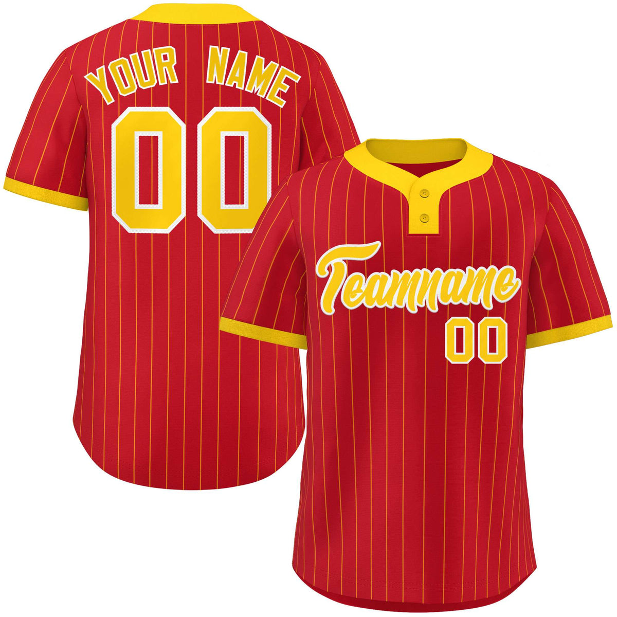 Custom Red Gold Stripe Fashion Authentic Two-Button Softball Jersey