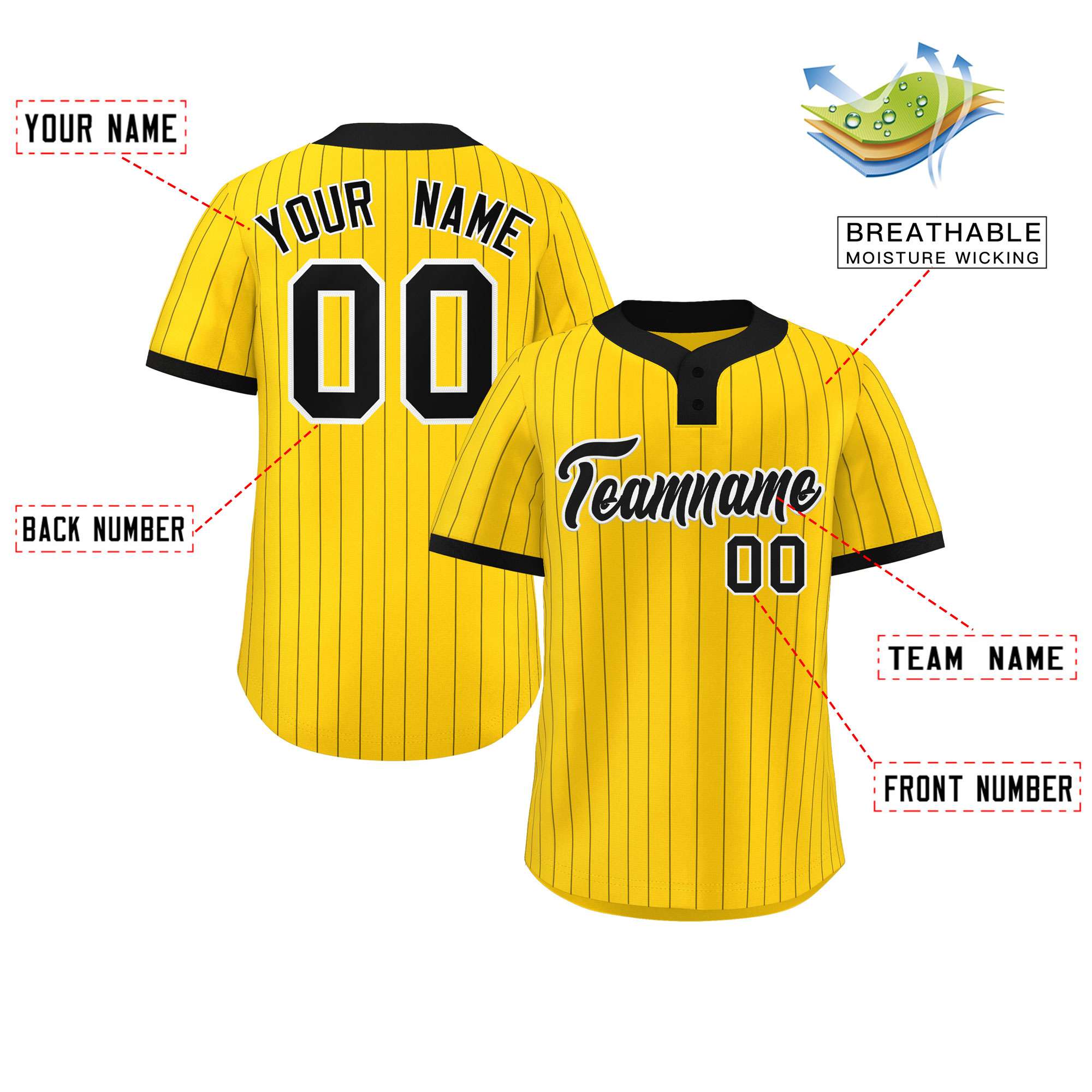 Custom Gold Black Stripe Fashion Authentic Two-Button Softball Jersey