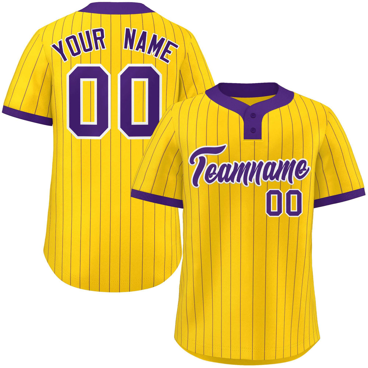Custom Gold Purple Stripe Fashion Authentic Two-Button Softball Jersey