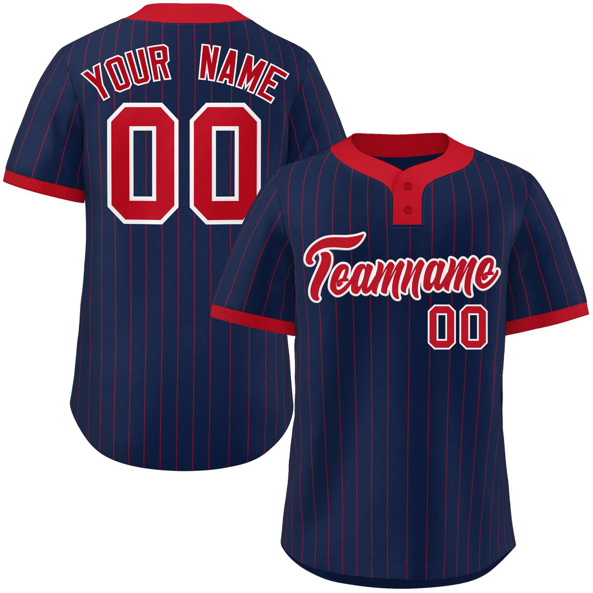 Custom Navy Red Stripe Fashion Authentic Two-Button Softball Jersey