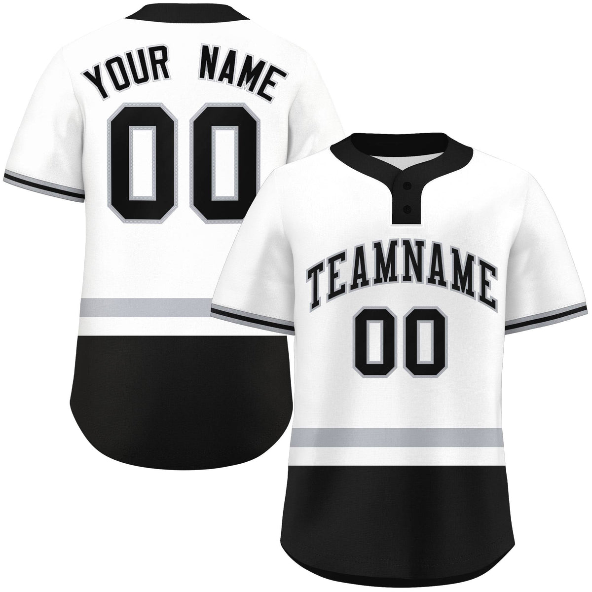 Custom White Gray-Black Color Block Personalized Authentic Two-Button Softball Jersey