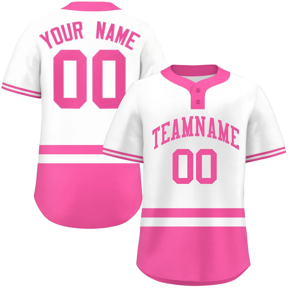 Custom White Pink Color Block Personalized Authentic Two-Button Softball Jersey
