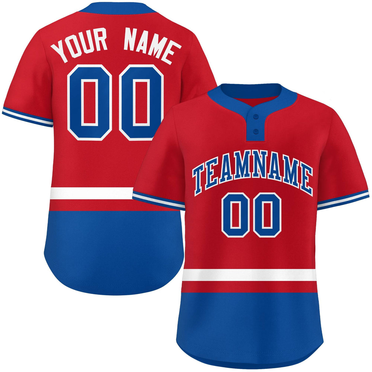 Custom Red White-Royal Color Block Personalized Authentic Two-Button Softball Jersey
