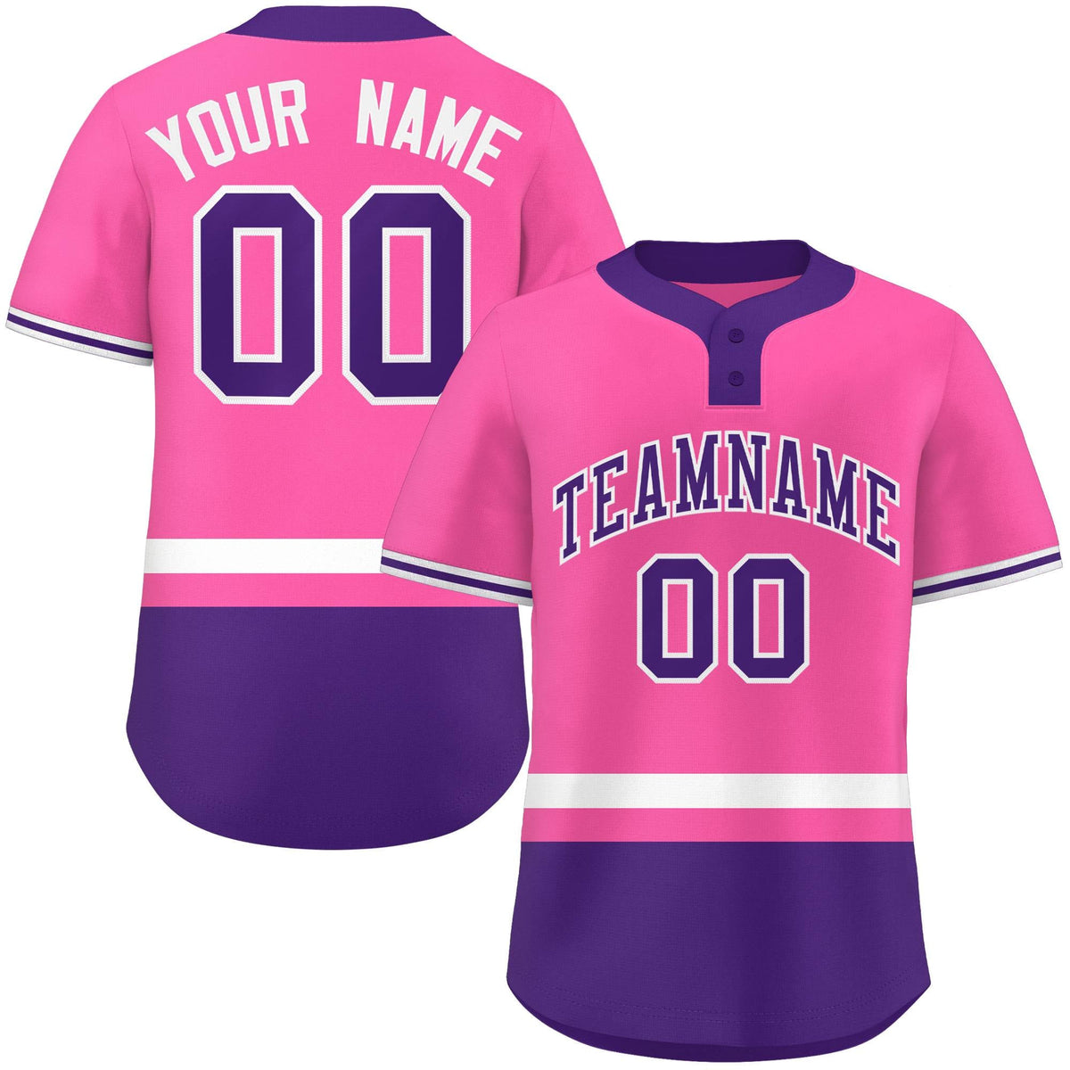 Custom Pink White-Purple Color Block Personalized Authentic Two-Button Softball Jersey