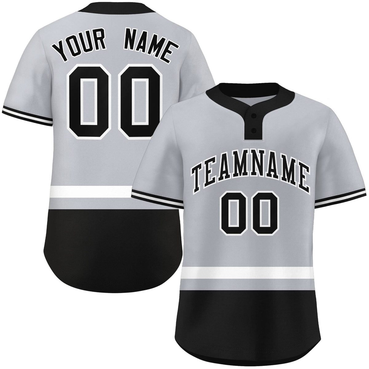 Custom Gray White-Black Color Block Personalized Authentic Two-Button Softball Jersey
