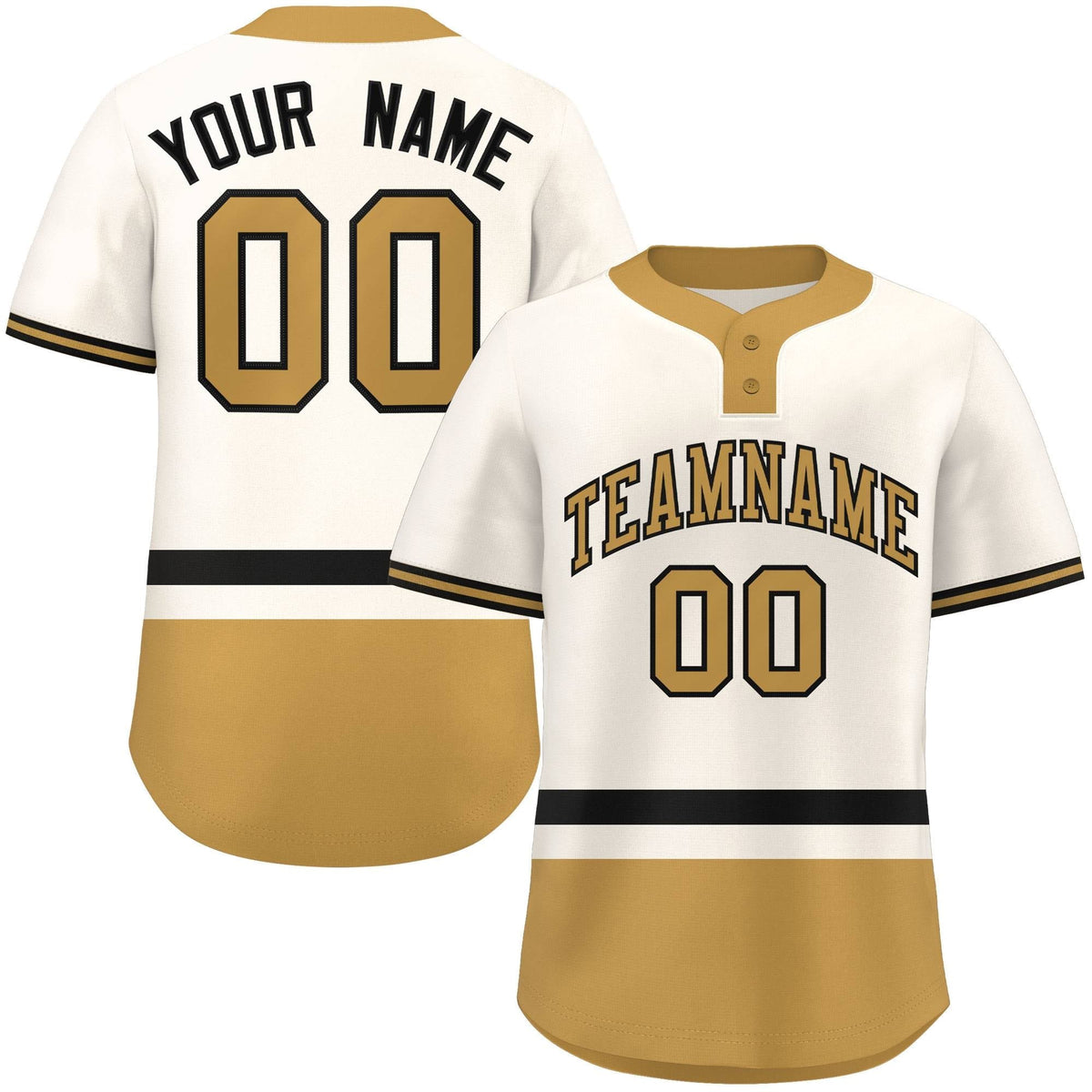 Custom Cream Black-Old Gold Color Block Personalized Authentic Two-Button Softball Jersey