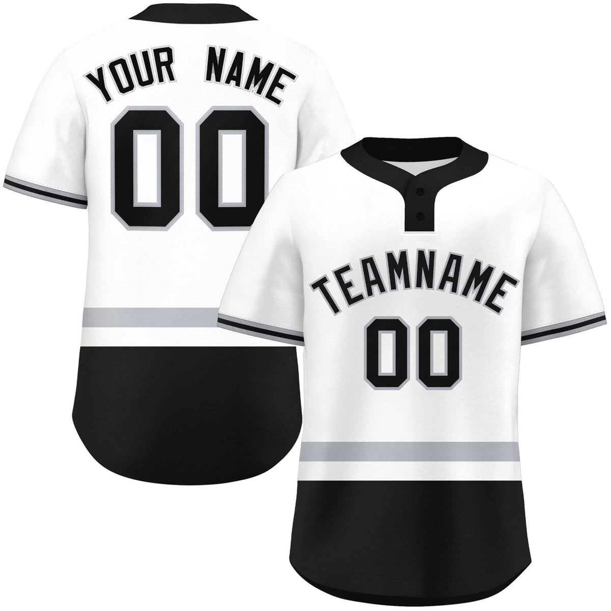 Custom White Gray-Black Color Block Personalized Authentic Two-Button Softball Jersey