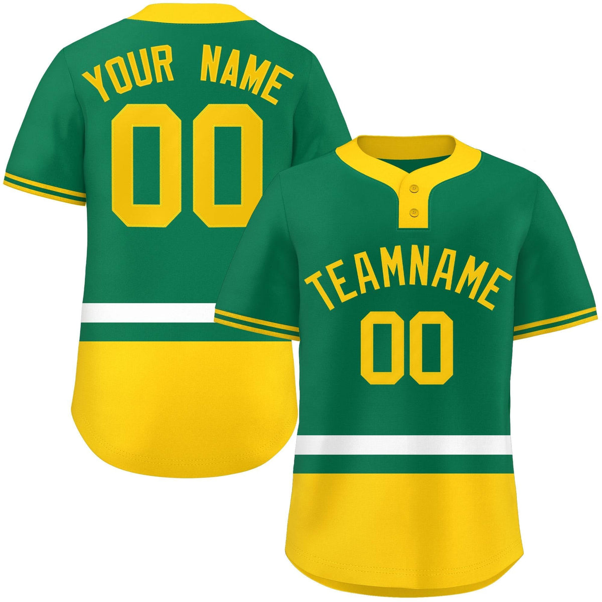 Custom Kelly Green White-Gold Color Block Personalized Authentic Two-Button Softball Jersey