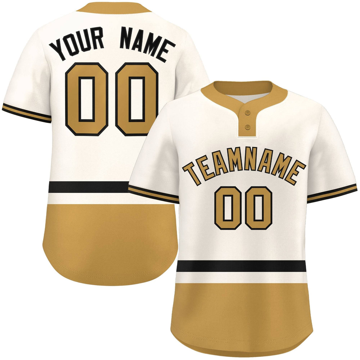 Custom Cream Black-Old Gold Color Block Personalized Authentic Two-Button Softball Jersey