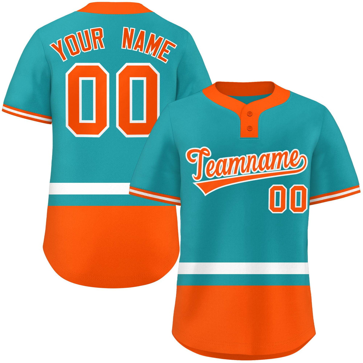 Custom Aqua White-Orange Color Block Personalized Authentic Two-Button Softball Jersey