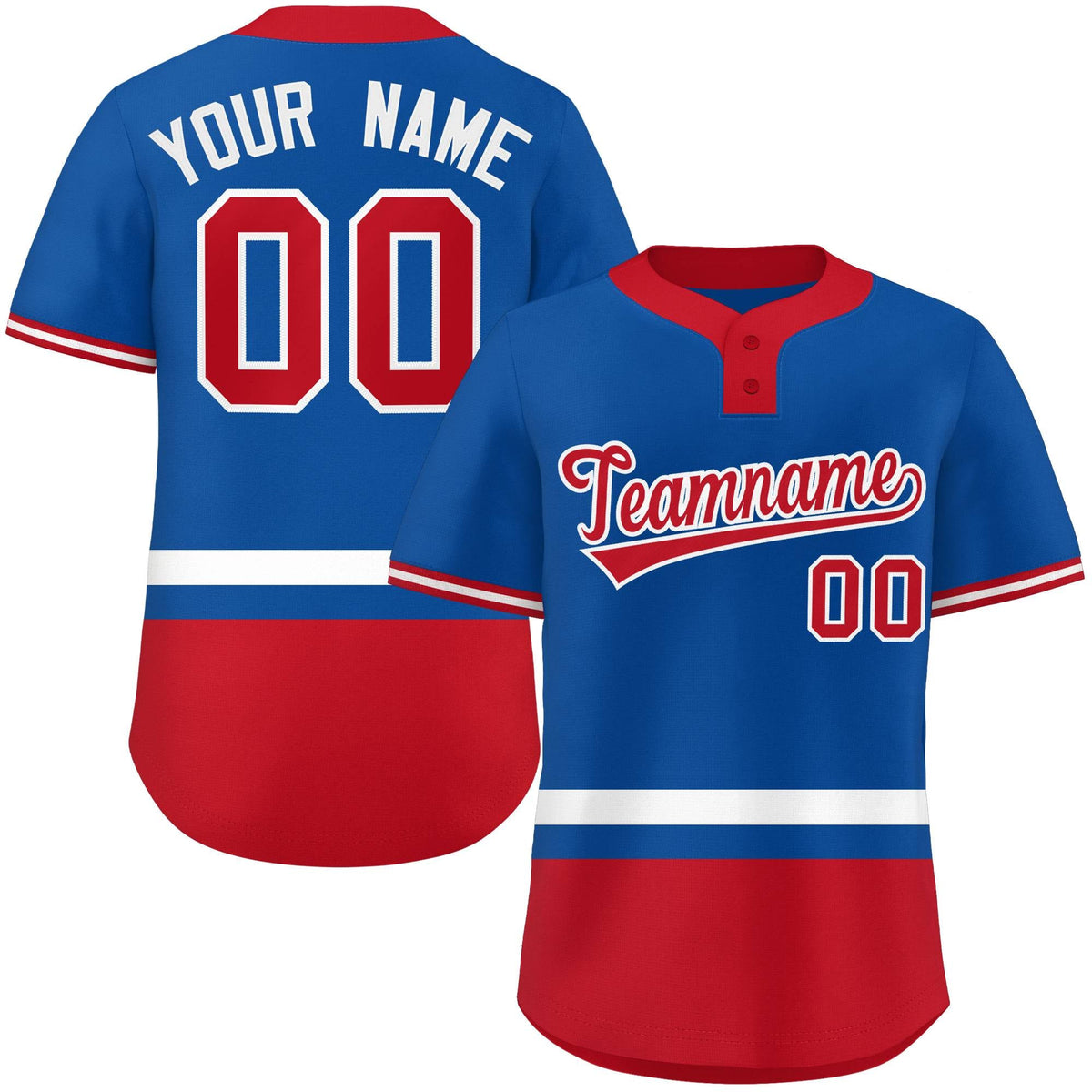 Custom Royal White-Red Color Block Personalized Authentic Two-Button Softball Jersey