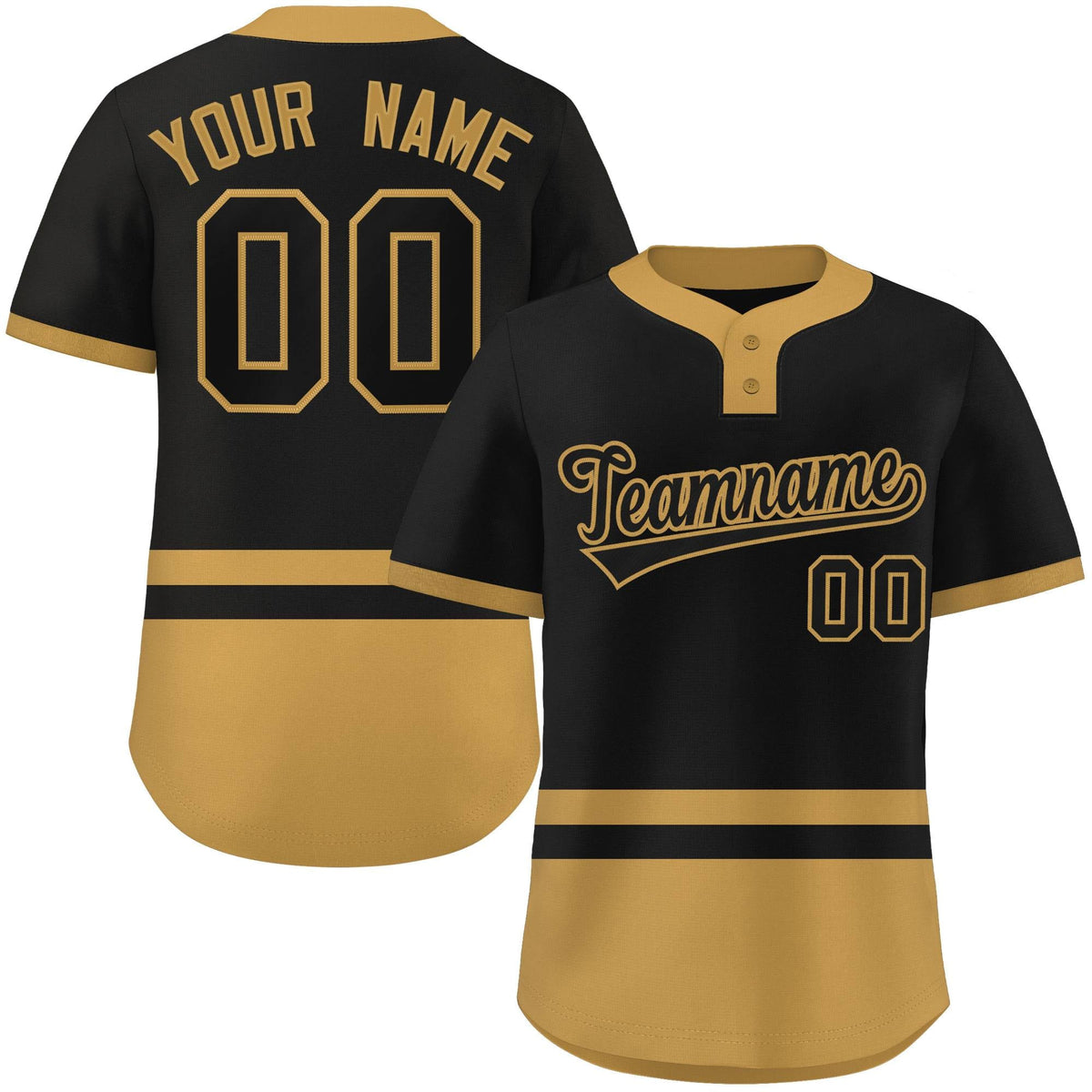 Custom Black Old Gold Color Block Personalized Authentic Two-Button Softball Jersey