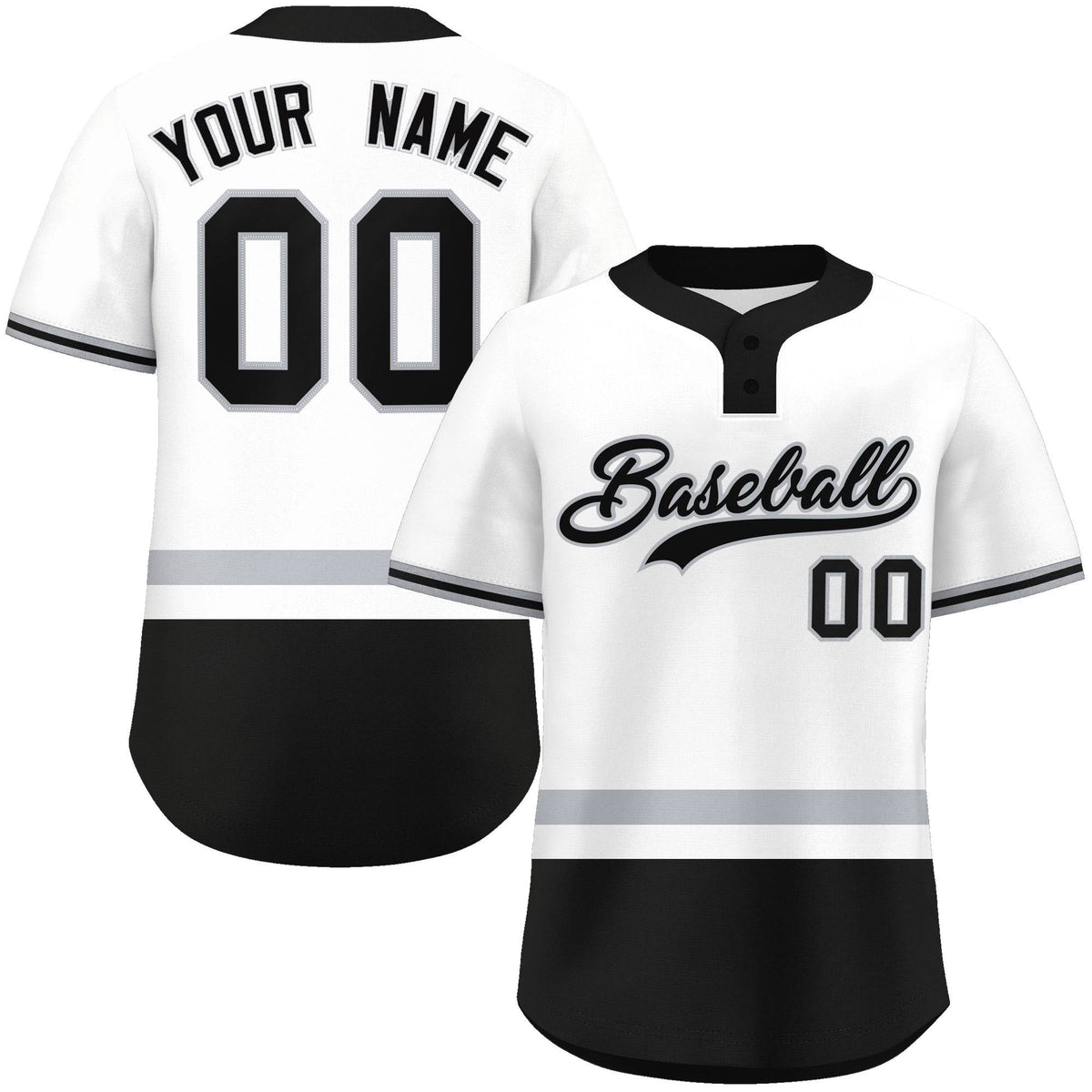 Custom White Gray-Black Color Block Personalized Authentic Two-Button Softball Jersey
